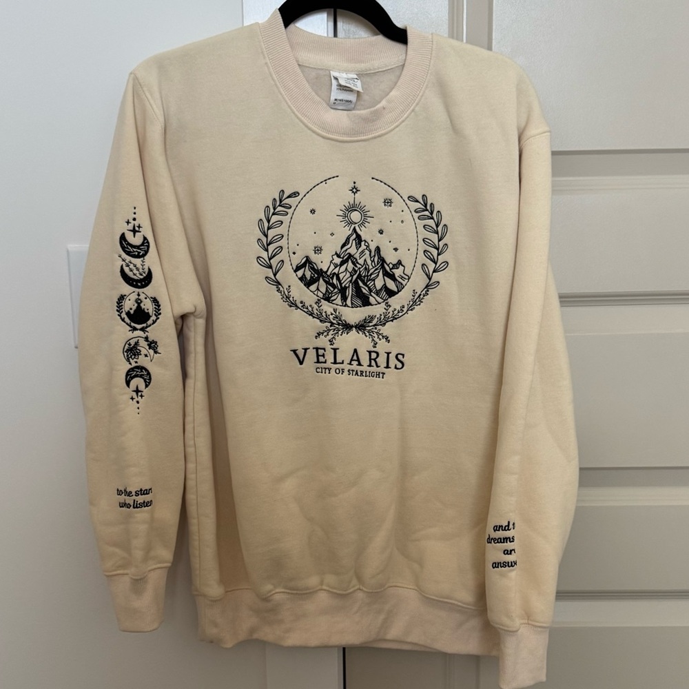 Velaris ACOTAR Cream Embroidered Crewneck Sweater